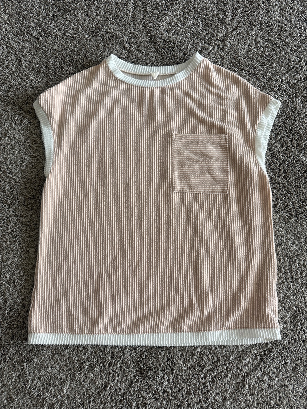 Top with Contrast Trim - Blush and White